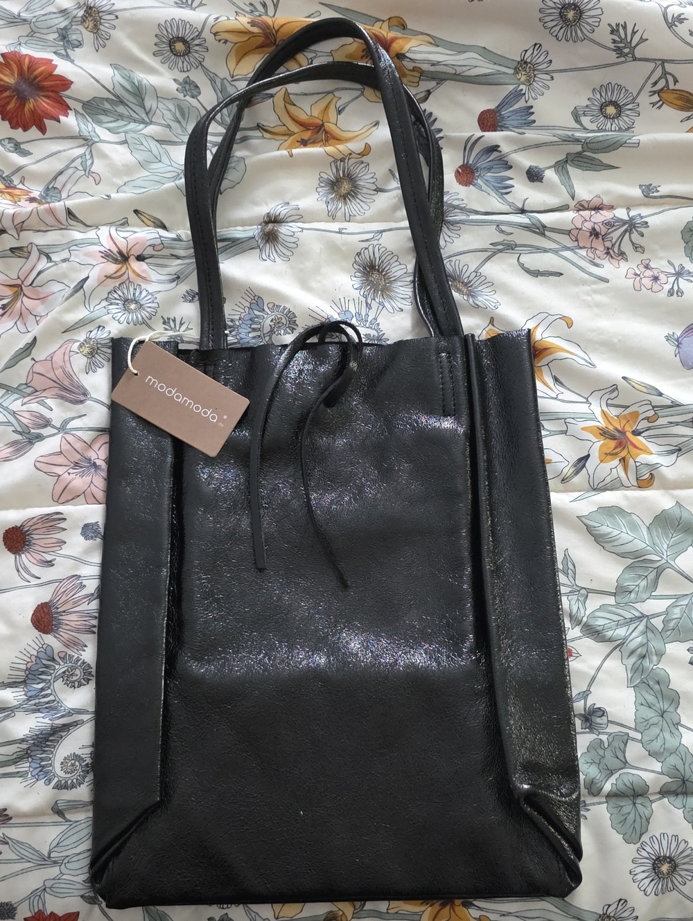 Modamoda Black Leather Tote Bag